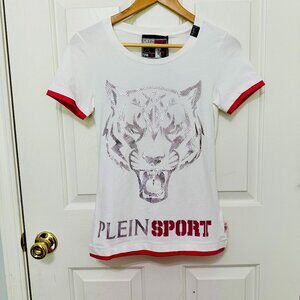 PLEIN SPORT BIG TIGER TWO PRINT SCOOP NECK SHORT SLEEVE T-SHIRT